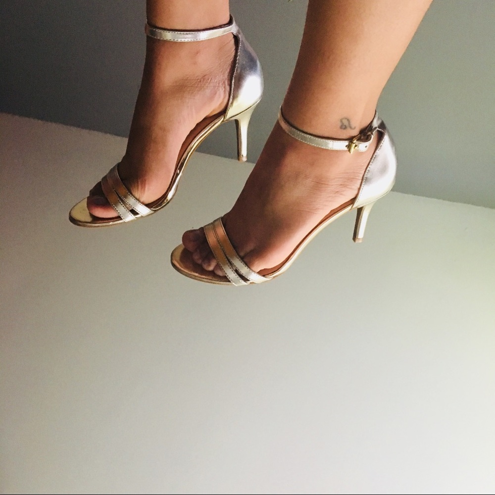 Champagne peep toe heels